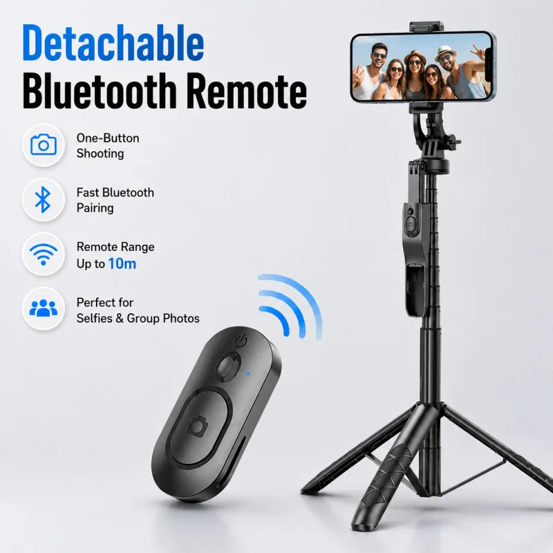 3-in-1 Extendable Selfie Stick Tripod with Bluetooth Remote, 1575mm Portable Phone Tripod Stand, 360° Rotatable Phone Holder for