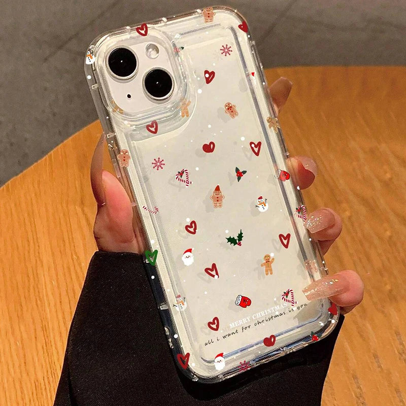 Snowflake Christmas Tree Phone Case for iPhone 17 16 Pro Max Air 15 14 Plus 13 12 11 Pro 7 8 XR X XS SE2 Shockproof Clear Cover