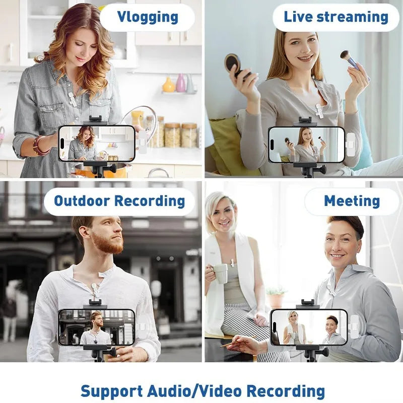 Wireless Lavalier Microphone Mini Lapel Mic with Noise Cancellation for iPhone/Android USB-C Video Podcast Vlog Recording