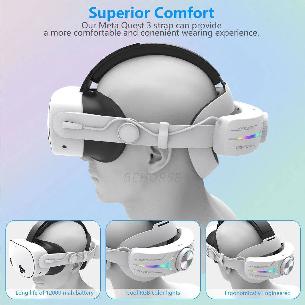 RGB Head Strap 12000mAh Battery Head Strap Compatible for Meta Quest 3/3s, Head Strap Battery VR Accessory for Meta Quest 3
