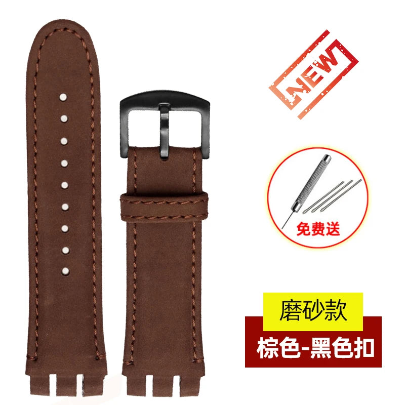 For SWATCH Bracelet YOS440 449 401G 447 448 23mm Genuine Leather + Silicone Watchband Men Black brown Steel Clasp Watch Strap