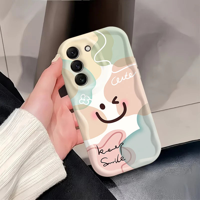 Minimalist Happy Smiley Face Design Soft Case for Samsung Galaxy S26 S24 S23 S25 Ultra Plus FE A17 A37 A57 A56 A36 A16 5G Cover