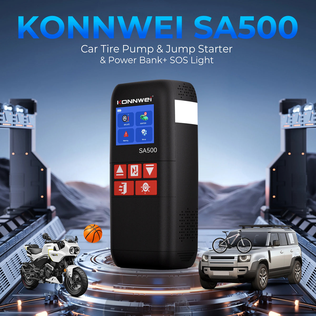 KONNWEI SA500 Car Jump Starter with Air Compressor 12V Portable Battery Booster Tire Inflator Power Bank Vehicle Emergency Start