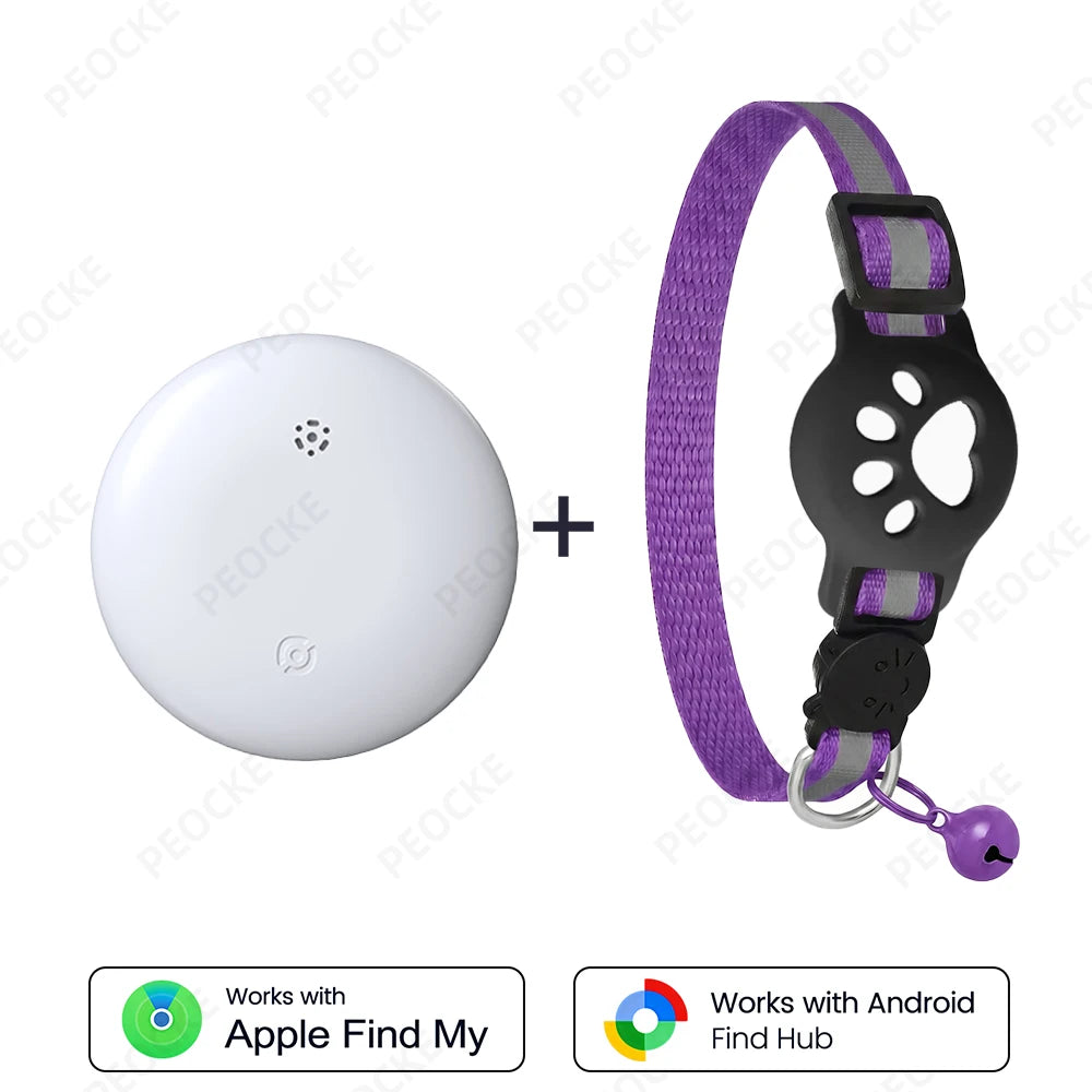 Dual System Pet Smart Tracker Tag With Cat Collar Android/iOS Anti-Lost GPS Tracker Works With Apple Find My /Google Find Hub