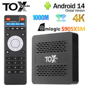 TOX5 Lite Android 14 2GB 32GB Smart TV Box with S905X5M Dual Wifi 1000M LAN BT4.1 Support H.265 4K 60fps DLNA Media Player