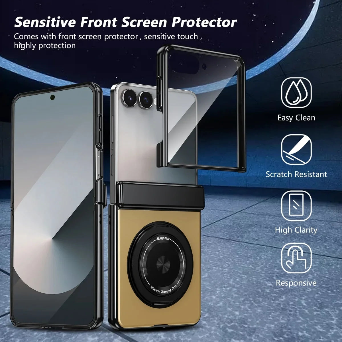360° Rotating Ring Stand Magnetic Hinge Protective Phone Case for Samsung Galaxy Z Flip 8 7 FE 6 5 4 3 with Screen Film Cover