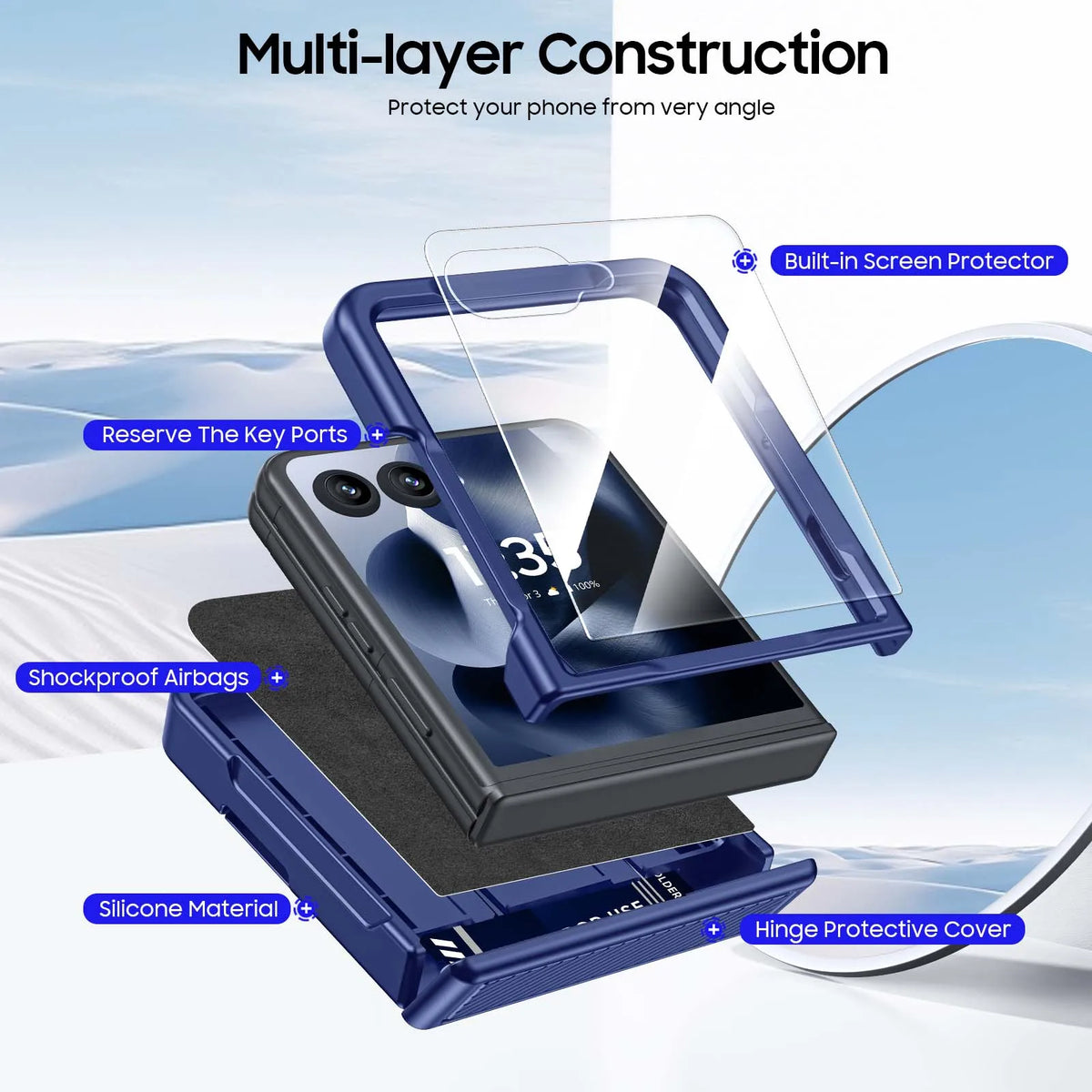 With Card Clip,Hinge Protection,RFID Shielding and Screen Protector,Christmas Gift,for Moto Razr 60 2025/50 2024 Case-Blue