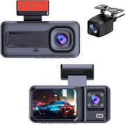3 Channel Dash Cam – 1080P Front/Cabin/Rear, Night Vision, Loop Recording