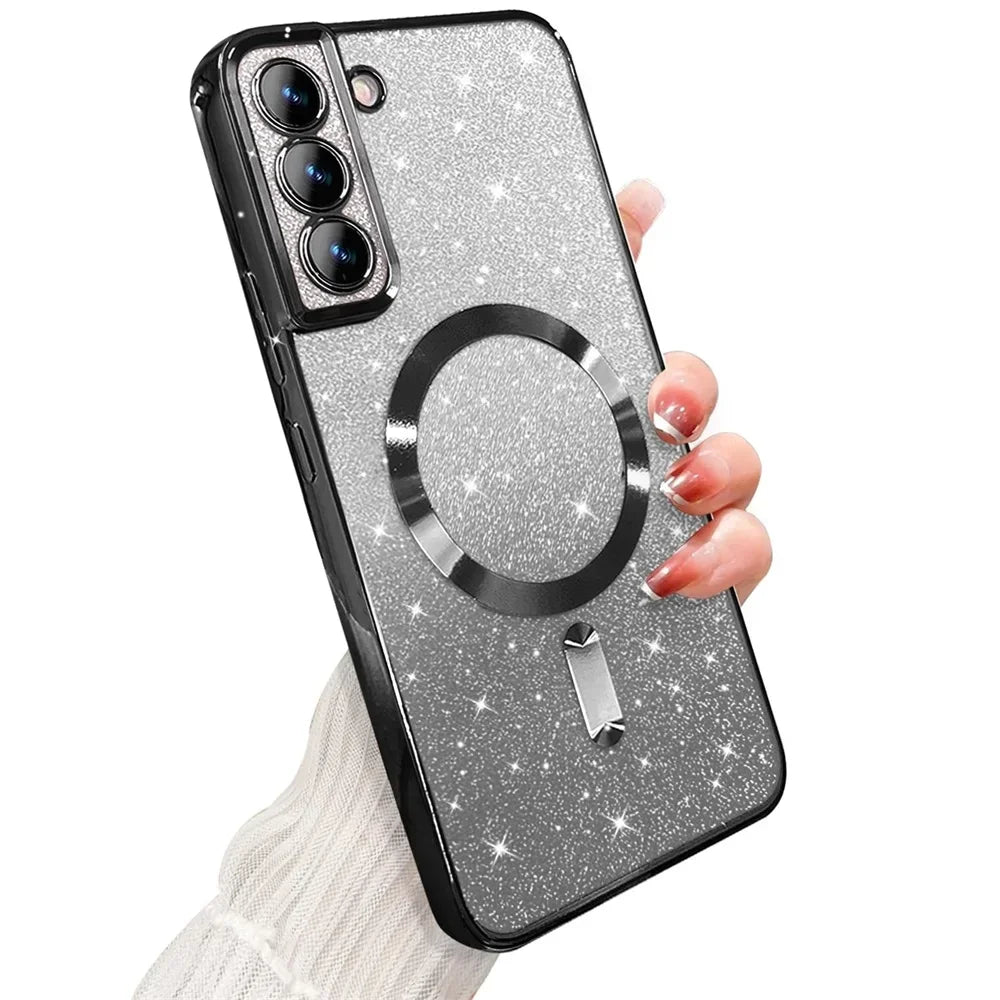 Glitter Magnetic Case For Samsung Galaxy S26 S24 Ultra S23 S22 S21 Plus S20 FE A56 A55 A36 Plating Wireless MagSafe Bright Cover