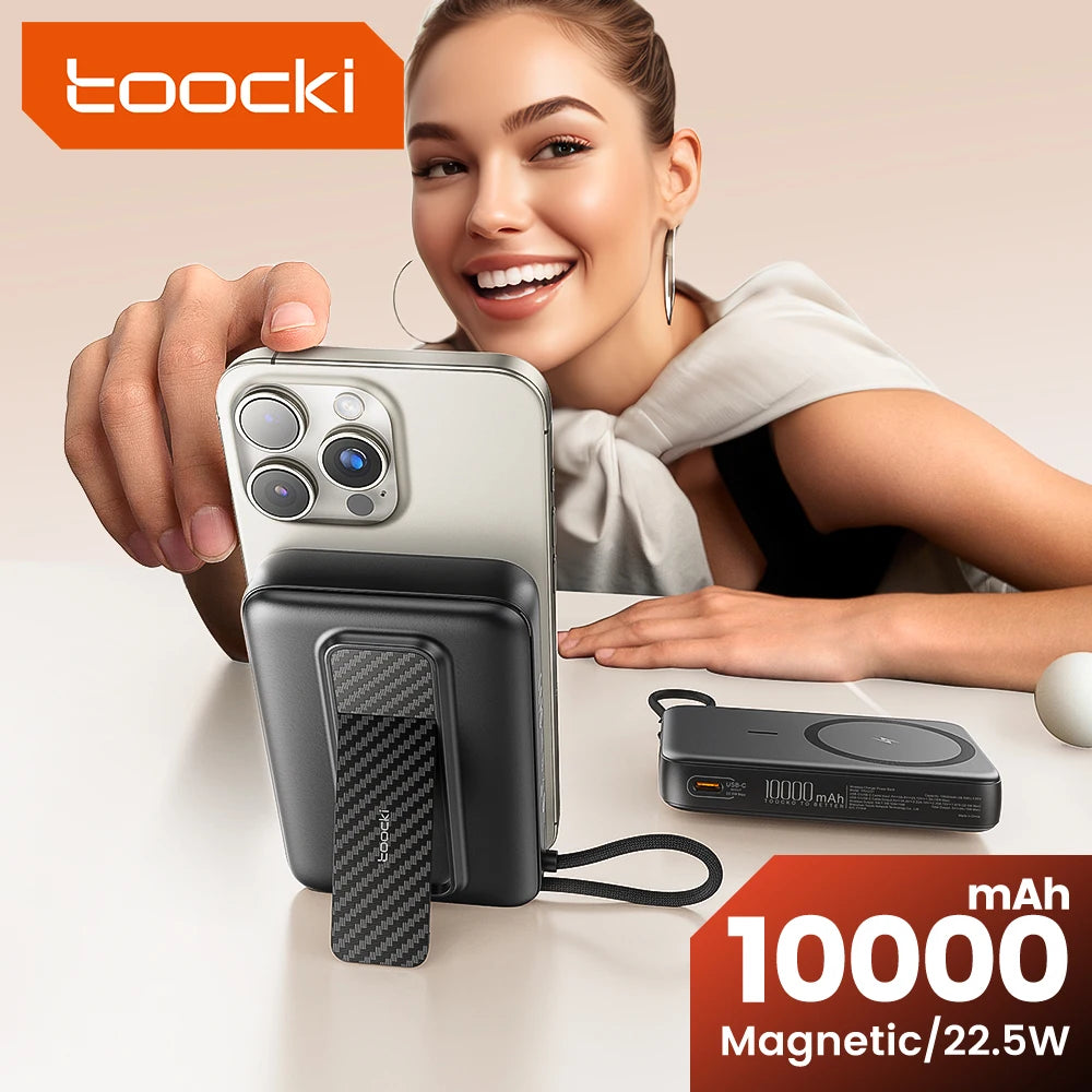 Toocki PowerBank 10000mAh Magnetic Wirelss 15W USB C PD 22.5W Fast Charge for iPhone 16 15 14 13 Portable Power Bank for Magsafe
