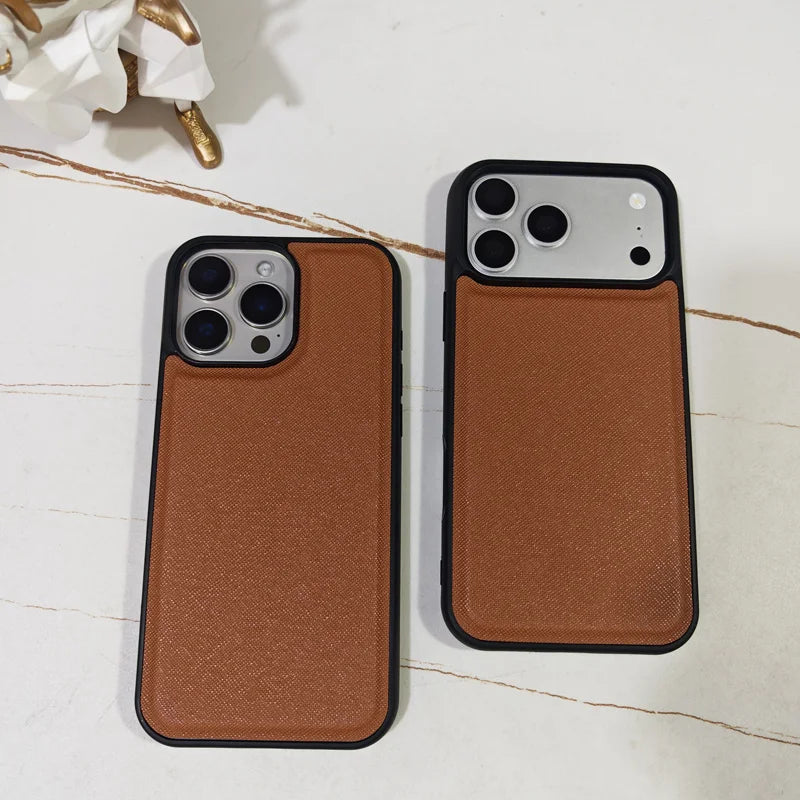 Simple Solid Color Leather Phone Cover For iPhone 17 16 15 Pro Max Business Office Style Case