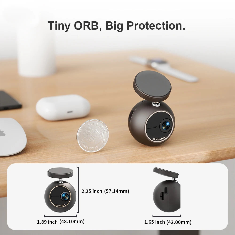Dash Cam KAWA MINI ORB Tiny Video Recorder 2K Car DVR,Voice Control Car Camera,360° Rotate,180° Video Flip AUTO Dash Camera