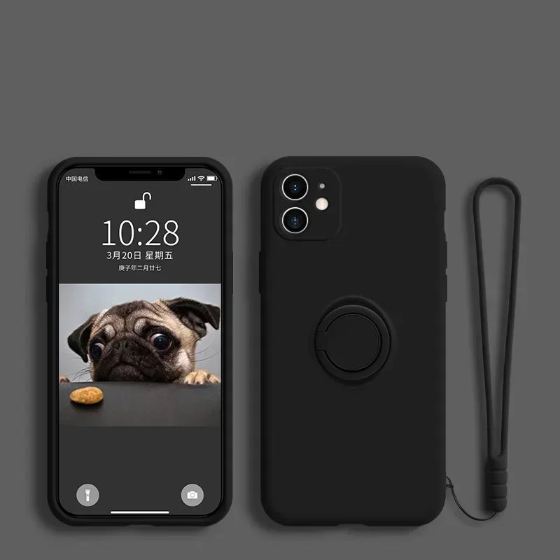 Liquid Silicone Ring Phone Holder Case For Samsung Galaxy S25 Ultra S24 S23 S22 S21 FE Note 20 Plus Edge Cover With Wrist Strap