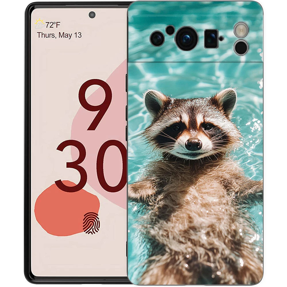 Raccoon Phone Case For Google Pixel 10 9 8 7 6 Pro XL 9A 8A 6A 7A 5G Soft Shockproof TPU Black Cover