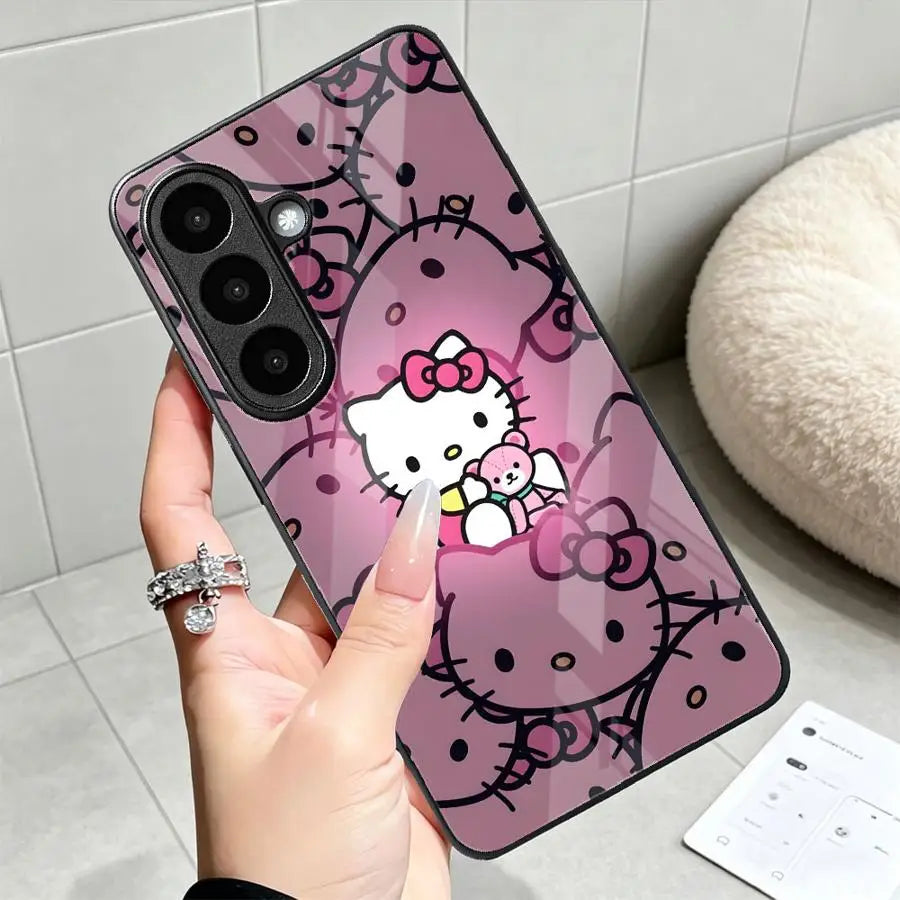 Sanrio Hello Kitty Phone Cover Glass Case for Samsung Galaxy S26 Ultra S25+ S20 S23 FE S22 S23+ 25 Edge S21 S24+ 24 Plus S26+