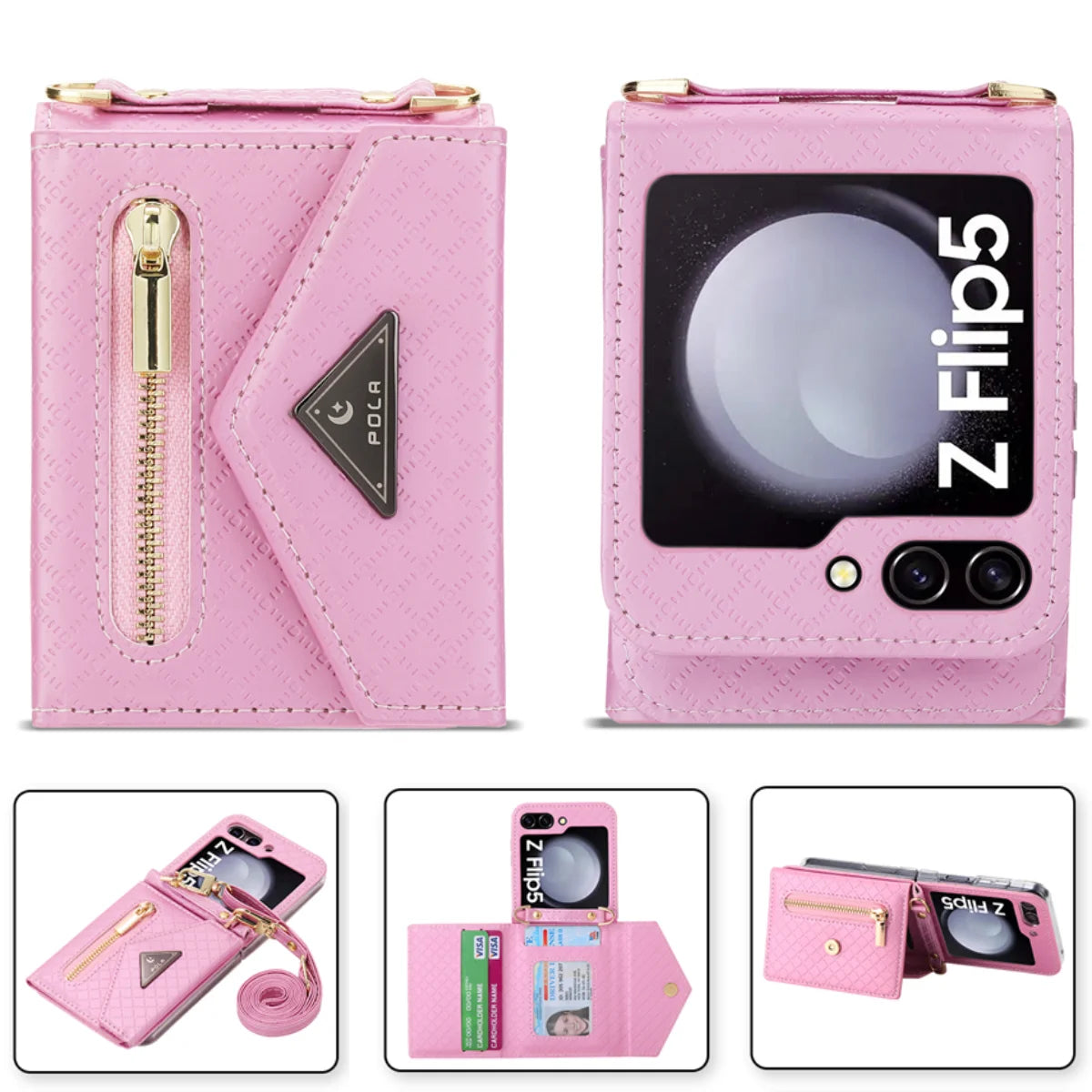 Zipper Leather Case For Samsung Galaxy Z Flip 8 7 FE 6 5 4 3 Flip8 Card Holder Wrist Strap Handbag Magnetic Folio Wallet Cover