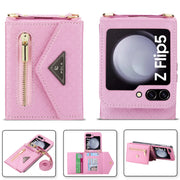 Zipper Leather Case For Samsung Galaxy Z Flip 8 7 FE 6 5 4 3 Flip8 Card Holder Wrist Strap Handbag Magnetic Folio Wallet Cover