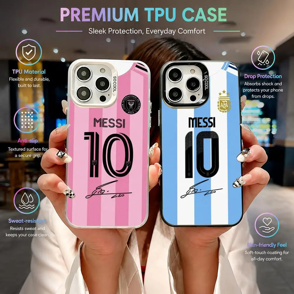 1 Football Star Messi #10 Logo Phone Case iPhone 11/12/13/14/15/16/17 Pro Max Color Gradient TPU Slim Shockproof Case