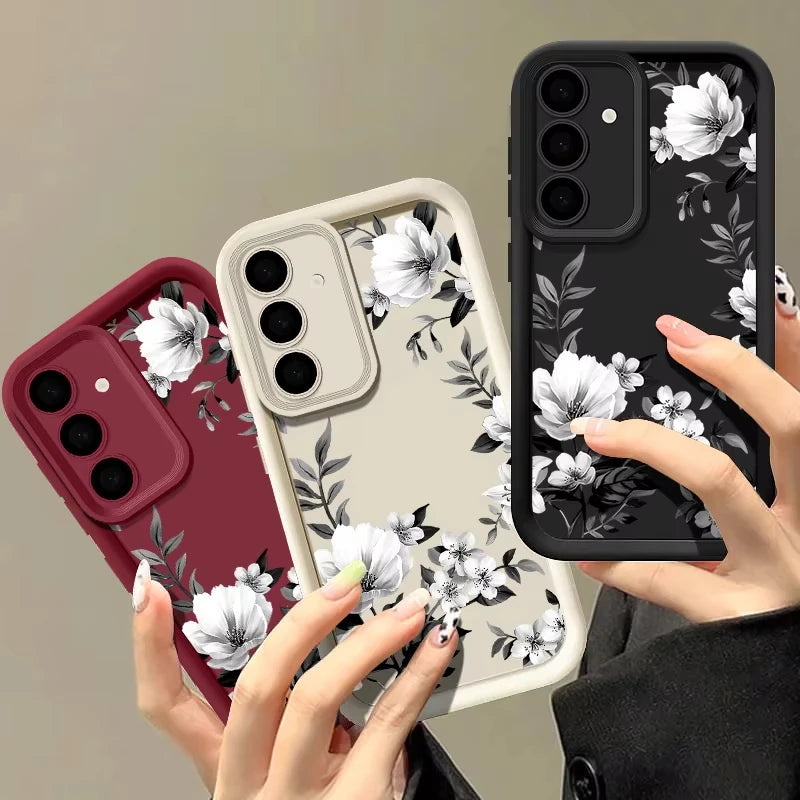 Flowers Print Pattern Phone Case For Samsung Galaxy S25 S24 S23 S22 S21 S20 FE Plus Ultra A15 A35 A54 A55 Soft Silicone Cover