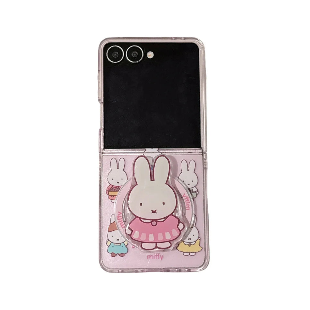 Cute Miffy Rabbit Magnetic Phone Case For Samsung Galaxy Z Flip 8 7 6 5 3D Cartoon For Magsafe Stand Shockproof Protective Cover