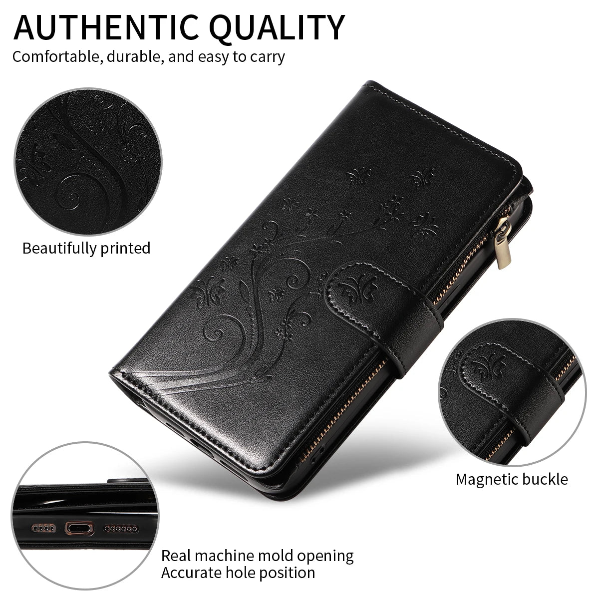 Multi-function Embossed Zipper Phone Case for Iphone 16promax 15 14 13 12 11 7 8 X XS XR PU Leather Flip Wallet Wallet Case