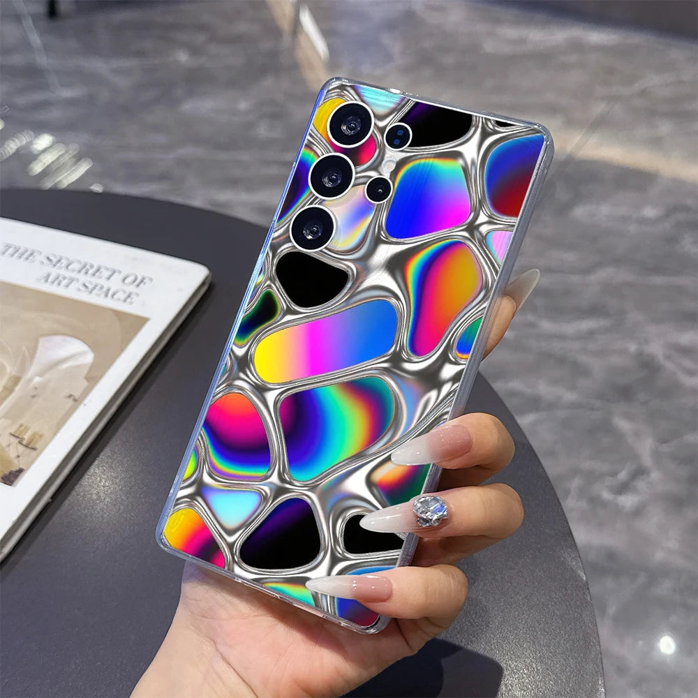 Iridescent Liquid Metal Texture Phone Case for Samsung Galaxy S26 S25 S24 S23 S22 S21 S20 FE Plus Lucency TPU Protection Cover