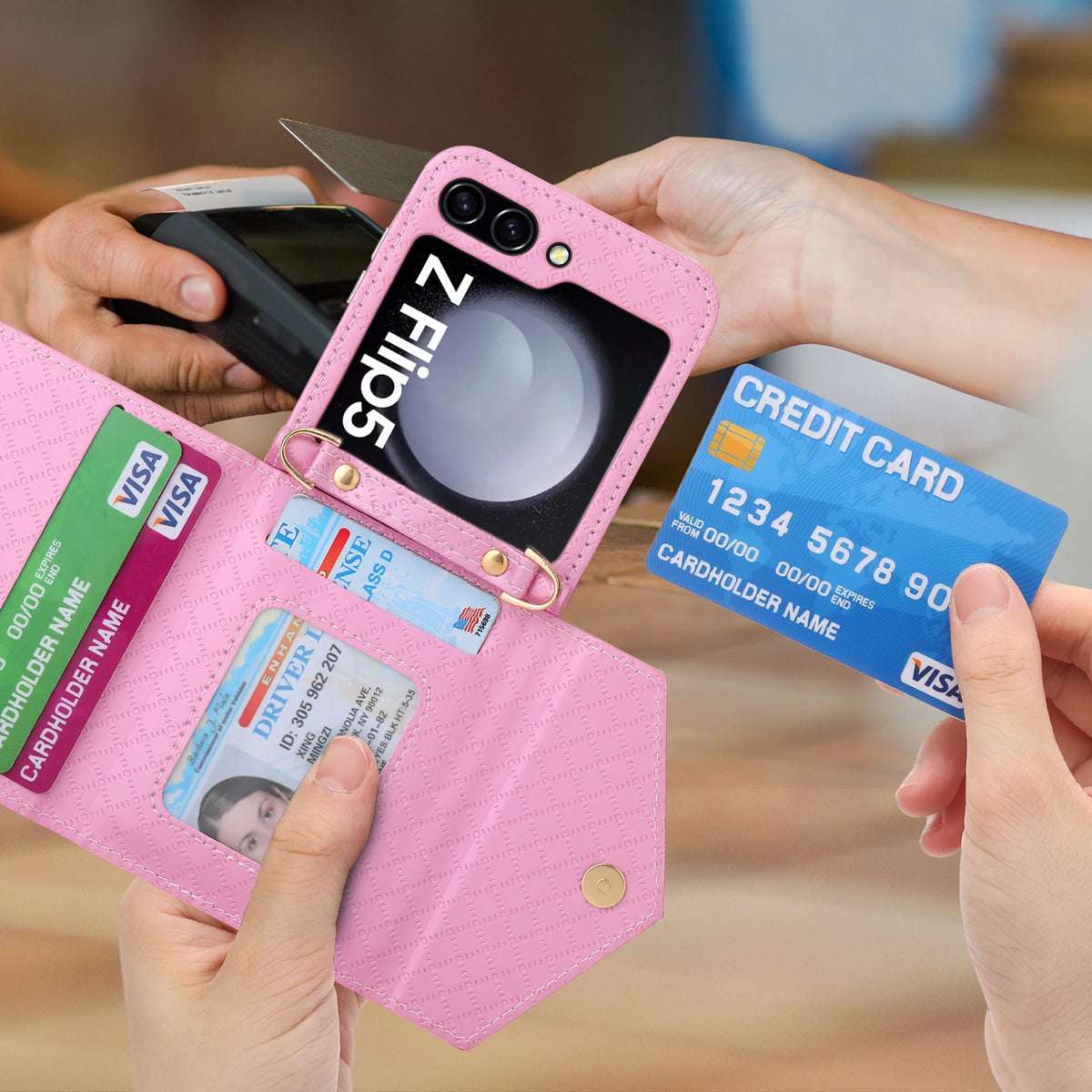 Zipper Leather Case For Samsung Galaxy Z Flip 8 7 FE 6 5 4 3 Flip8 Card Holder Wrist Strap Handbag Magnetic Folio Wallet Cover