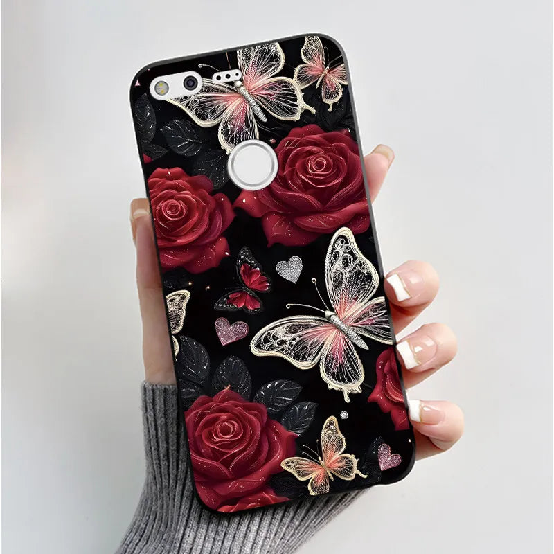 For Google Pixel XL Case Luxury Fashion Butterfly Flowers Black Soft TPU Silicone Back Cover For Google Pixel 1 1XL Phone Cases