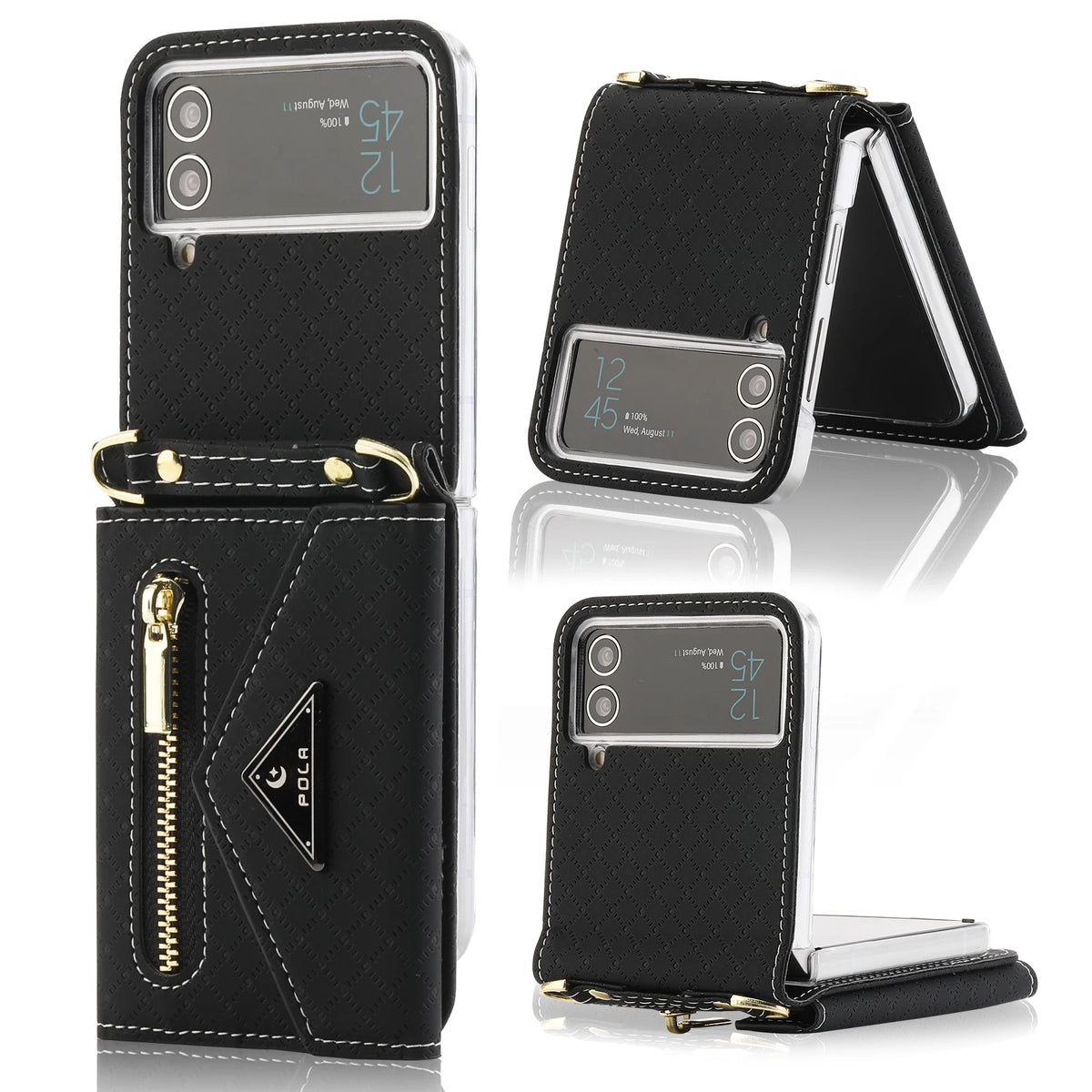 Zipper Leather Case For Samsung Galaxy Z Flip 8 7 FE 6 5 4 3 Flip8 Card Holder Wrist Strap Handbag Magnetic Folio Wallet Cover