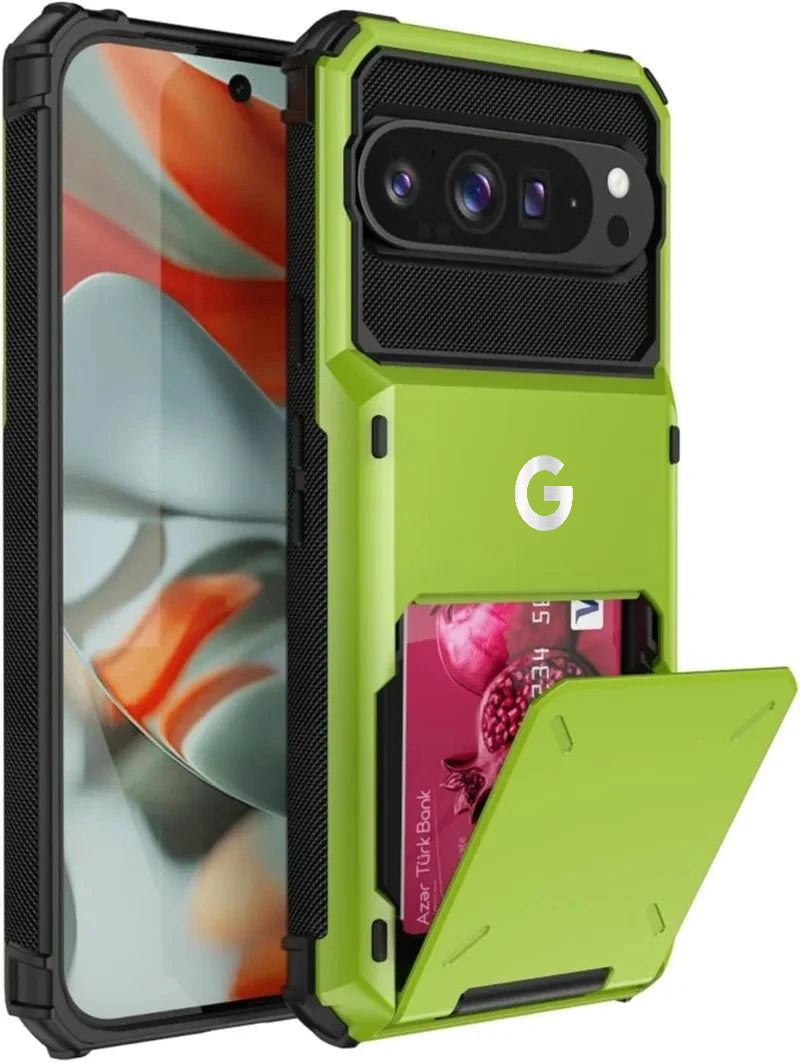 2in1 Heavy Duty Armor Card Holder OTT-BOX Hard Case For Google Pixel 10 9 Pro XL Hidden Flip Slot Defender Shcokproof Back Cover