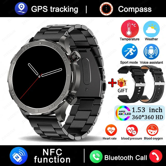New GPS Track Smart Watch Men AMOLED HD Screen Outdoor Sports Fitness Heart Rate NFC IP68 Waterproof Bluetooth Call Smart Watch