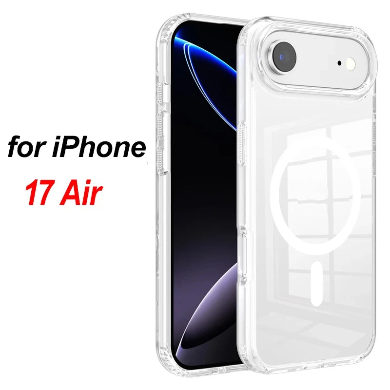 Luxury Magnetic Wireless Charge Clear Case for iPhone 17 Pro Max Air For Magsafe Back Cover Transparent Case