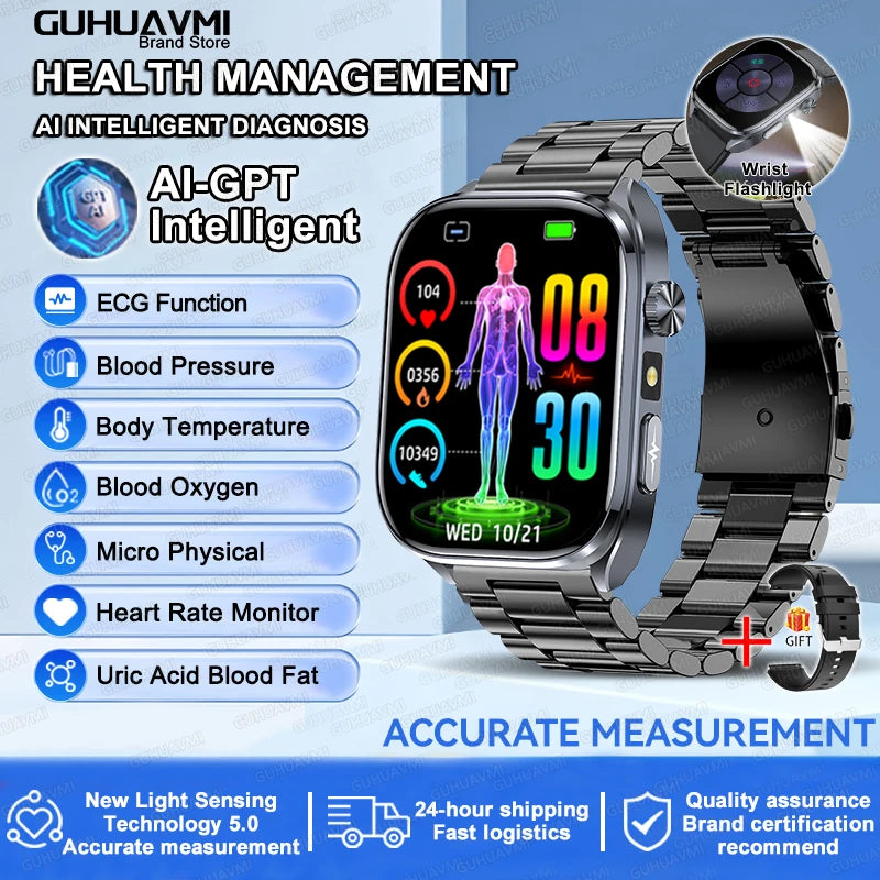 2026 New Accurate ECG Smart Watch Heart Health Analysis Blood analysis Blood Lipid Blood Pressure BT call Smart Watches For Men