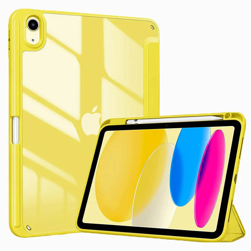 Solid Color Tablet Case for IPad (A16) 11inch 2025 10th 10.9Inch Clear Back TPU Shockproof Protector Cover with Pencil Holder