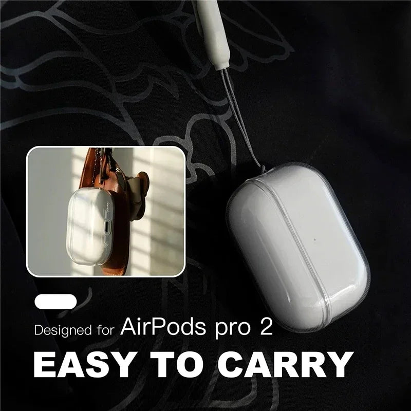 For Airpods 1 2 3 4 Pro Pro 2 Crystal clear Simple And Transparent TPU Earphone Case with Lanyard Strap Accessories Cover