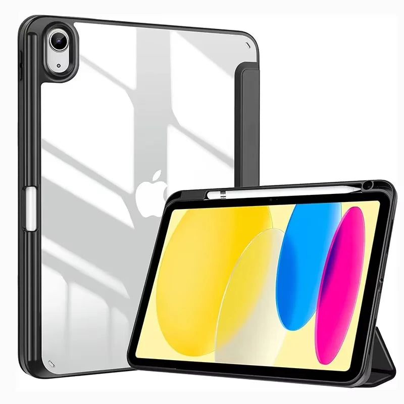 Solid Color Tablet Case for IPad (A16) 11inch 2025 10th 10.9Inch Clear Back TPU Shockproof Protector Cover with Pencil Holder