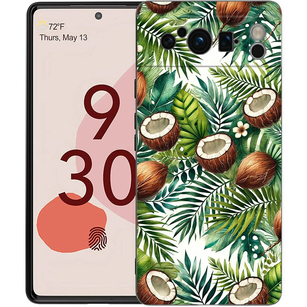 Summer Coconut Phone Case For Google Pixel 10A 10 9 8 7 6 Pro XL 9A 8A 6A 7A 5G Soft Shockproof TPU Black Cover