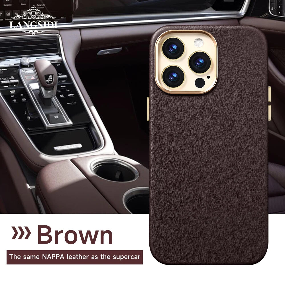 LANGSIDI Original Genuine Leather Magnetic Phone Case for iPhone 12 13 14 Pro 14 Plus 14Pro Wireless Charging for Magsafe Case
