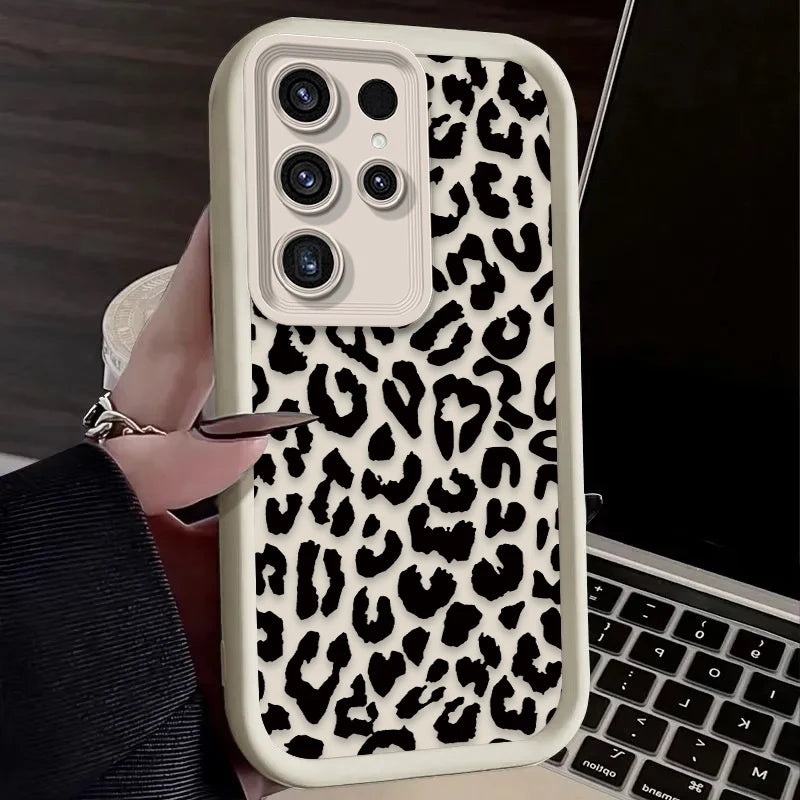 Leopard Print Pattern Silicone Case For Samsung Galaxy S24 S25 S23 Ultra S22 S21 Plus FE A15 A35 A54 A55 Silicone Soft Cover