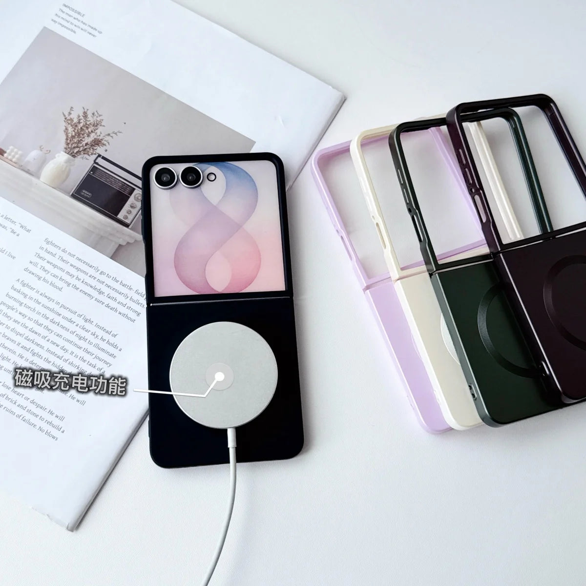 Liquid Metal Paint Silicone Soft Magnetic Case for Samsung Galaxy Z Flip 8 7 6 5 4 for Magsafe Wireless Charging Protect Cover