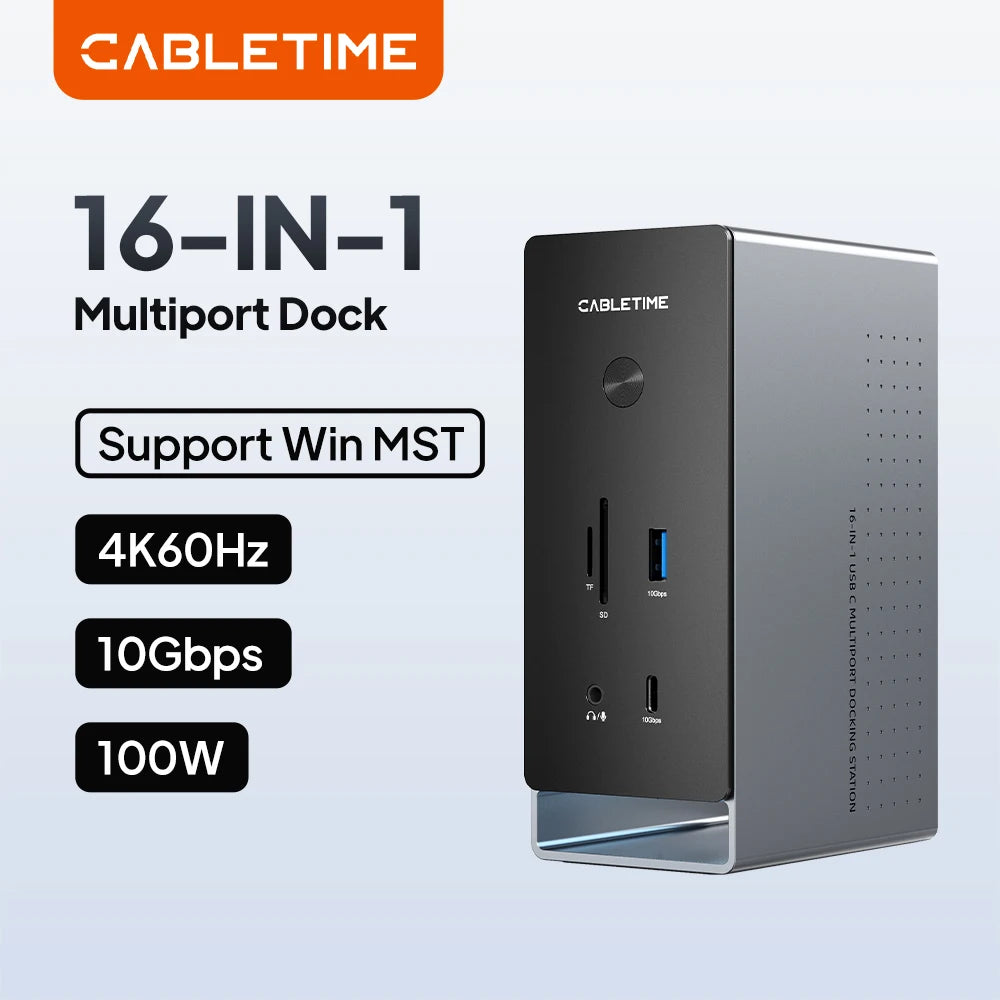 CABLETIME 16 IN 1 USB C Docking Station 4K HDMI-compatible M.2 SSD Enclosure Ethernet 100W PD Dock Hub SD/TF Working Station