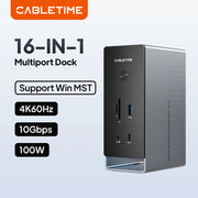 CABLETIME 16 IN 1 USB C Docking Station 4K HDMI-compatible M.2 SSD Enclosure Ethernet 100W PD Dock Hub SD/TF Working Station