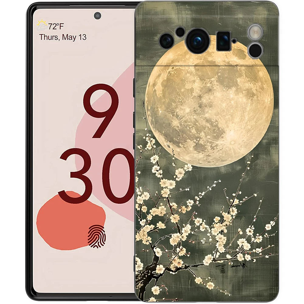 Moon On The Branch Phone Case For Google Pixel 9 8 9A 8A 7 7A 6 Pro XL 6A 5G Black Soft Back Luxury TPU Cover