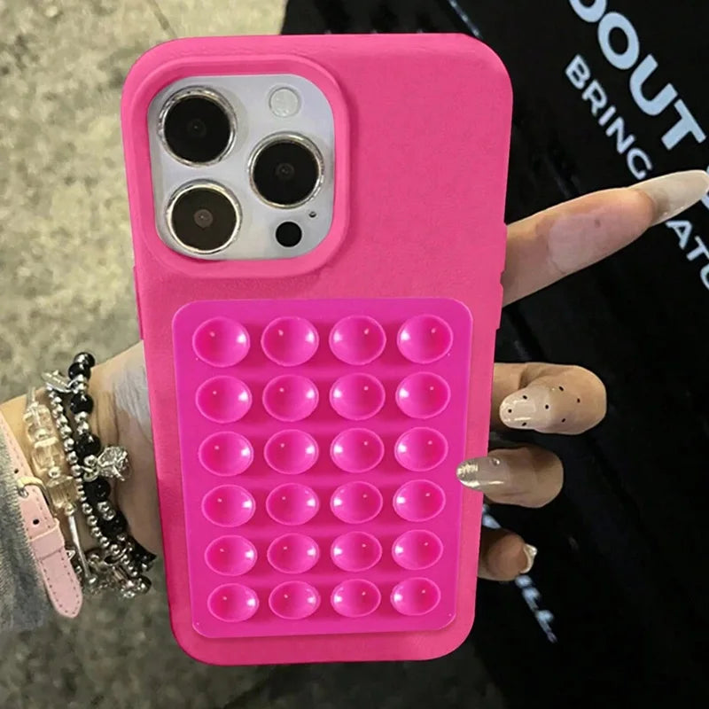 Luxury 3D Suction Cup Stand Litchi Pattern Phone Case For iPhone 17 16 15 14 Pro Max Plus 11 12 13 Pro Max X XR XS 16E Cover