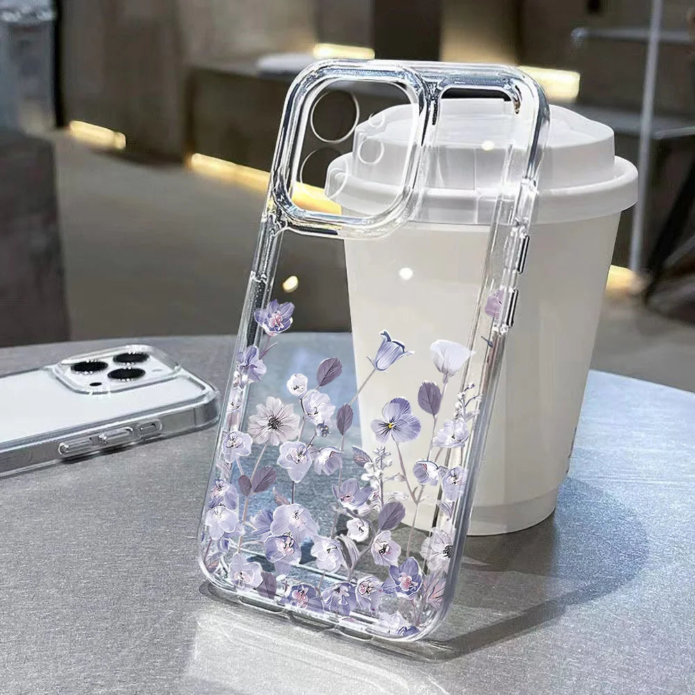 Case For Samsung Galaxy A56 5G A36 S25 Ultra S24 FE S23 S26 Case Samsung A16 A55 A54 A26 A35 White Lotus Floral Clear Phone Case