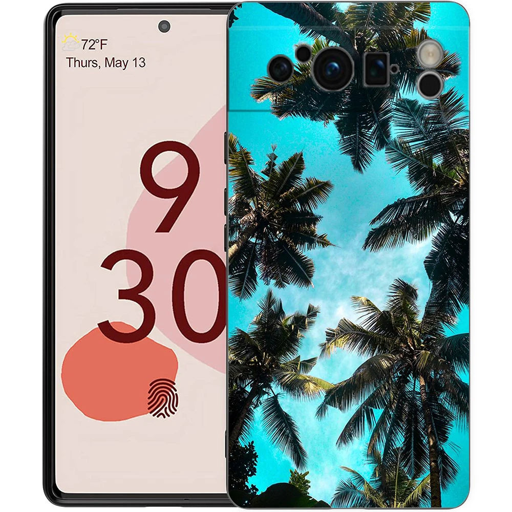 Summer Beach Scene at Sunset on sea Palm Tree Phone Case For Google Pixel 9 8 7 6 Pro XL 8A 7A 6A TPU Shell Shockproof Cover