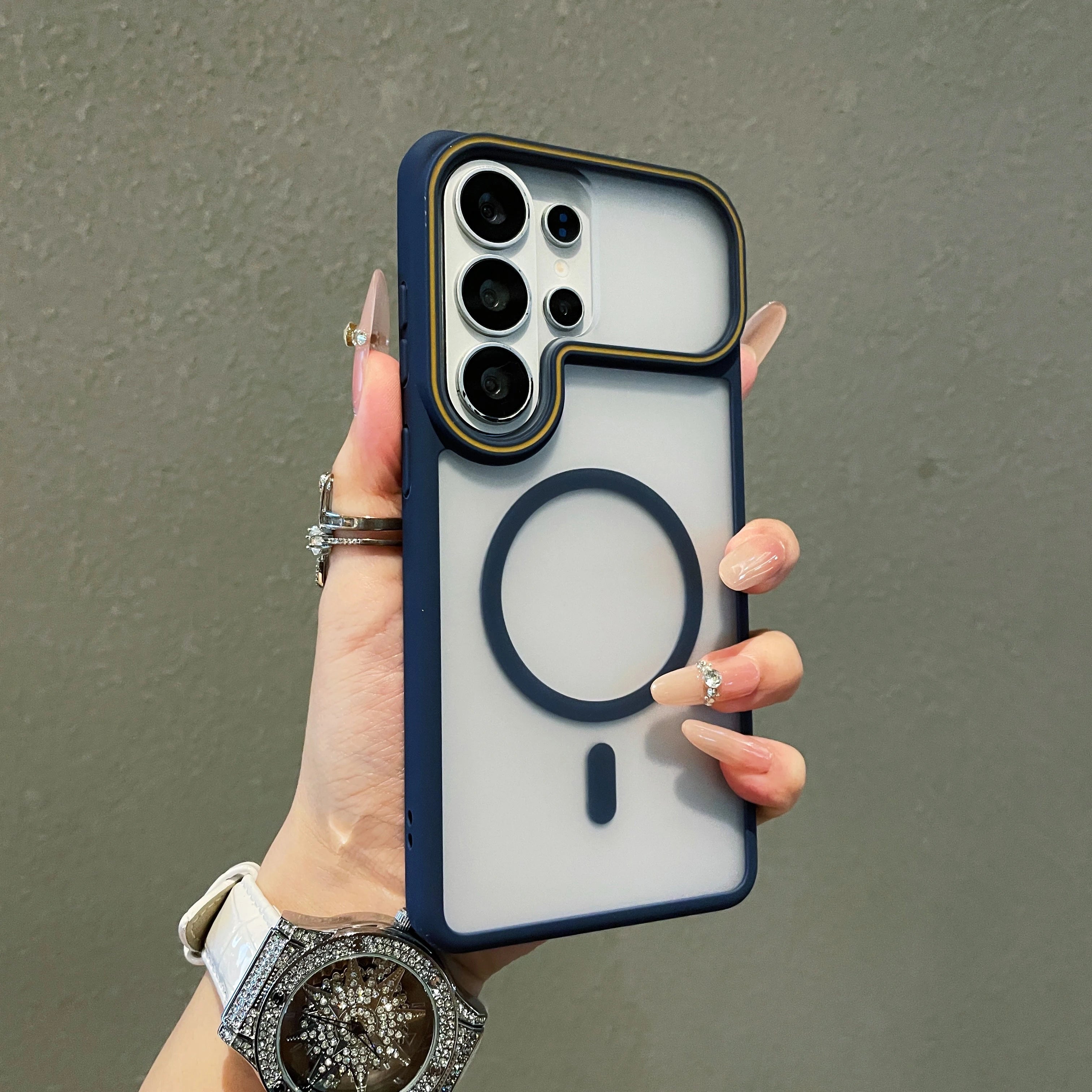 Strong Magnetic Frosted Matte For Magsafe Phone Case For Samsung Galaxy S26 S25 FE S24 S23 Ultra Large Window Shockproof Cover