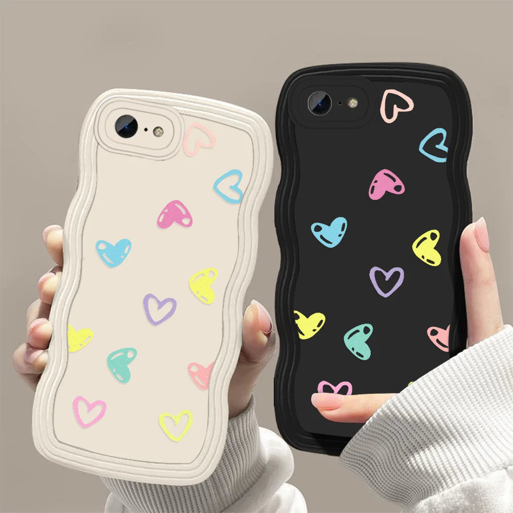 Silicone Phone Case For iPhone 11 6s 16 Plus 13 15 14 Pro Max 12 XR Wave Shockproof Soft Love Heart Cover Funda