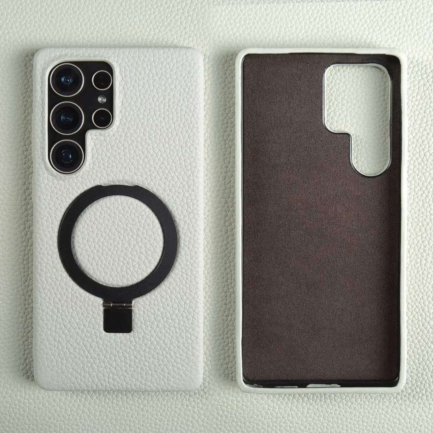 Magnet Ring Stand Phone Case For Samsung Galaxy S25 Ultra S24 S23 S22 S21 S20FE Cover Genuine Leather Case Magnetic Back Cover