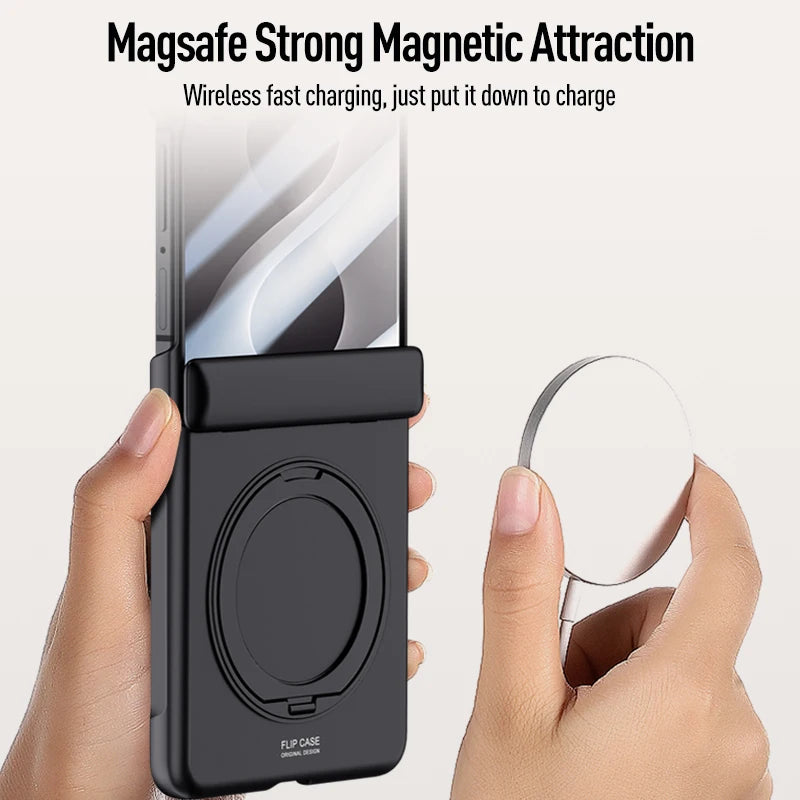 Magnetic Wireless Charging Matte Case For Samsung Galaxy Z Flip 8 7 With Rotating Bracket Hinge Tempered Film Shockproof Cover